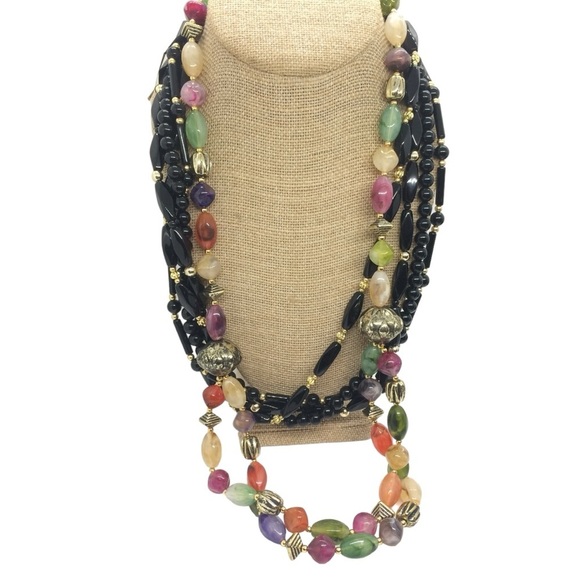 3/$30 VINTAGE HONG KONG LUCITE MULTI STRAND BEADED NECKLACE LAYERED MULTICOLOR - Picture 5 of 15
